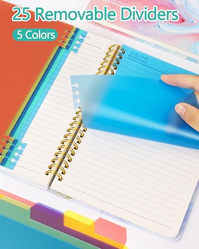 Miniatura 10 de Cuadernos espirales de 5 materias, 5 unidades, tapa dura con divisores extraíbles, 160 páginas80 hojas cada uno, tamaño A5 (8.5 x 5.7 pulgadas),