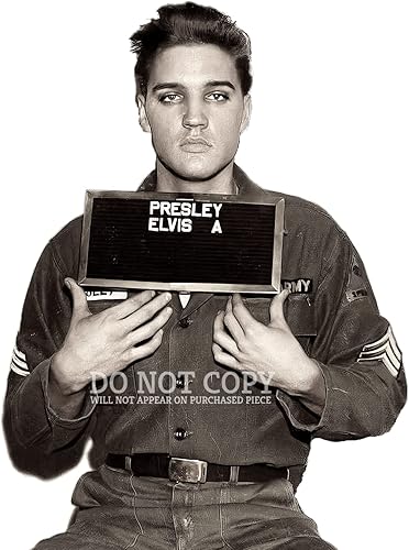 Elvis Presley Army Fotografía 8 x 10 - Famoso Mugshot militar de 1960 - El rey - Rock and Roll - Foto rara - Póster artístico impreso