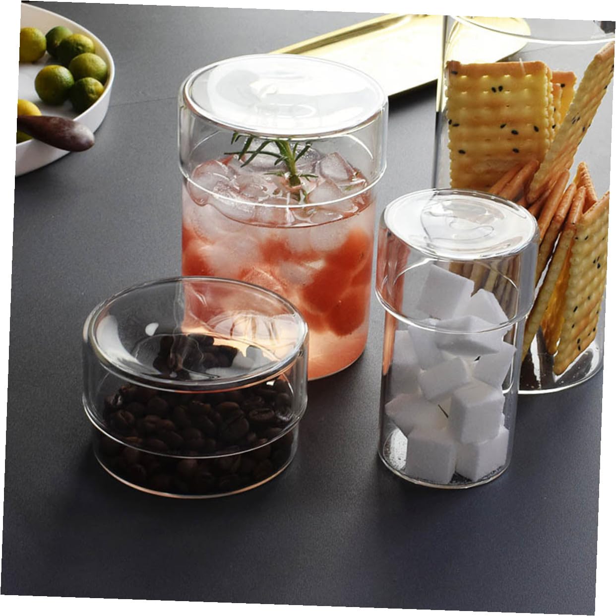 Glas Vorratsdosen aus Klarem Glas mit Deckel 4 Stück Lebensmittelaufbewahrungsbehälter Luftdichte Aufbewahrung für Salz und Kaffeebohnen für Haushalte
