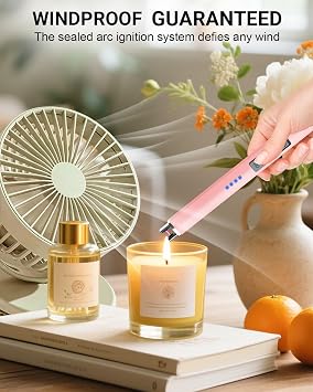 FUKKUDA Electric Candle Lighter with Safety Switch - USB Rechargeable Windproof & Flameless Plasma Arc Lighter for Easter Basket Stuffers (Rose Gold)