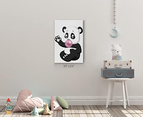 Miniatura 4 de Bonito arte de goma de mascar de panda, impresión en lienzo rosa con estampado de animales, arte de pared para decoración del hogar, cuarto de bebé,
