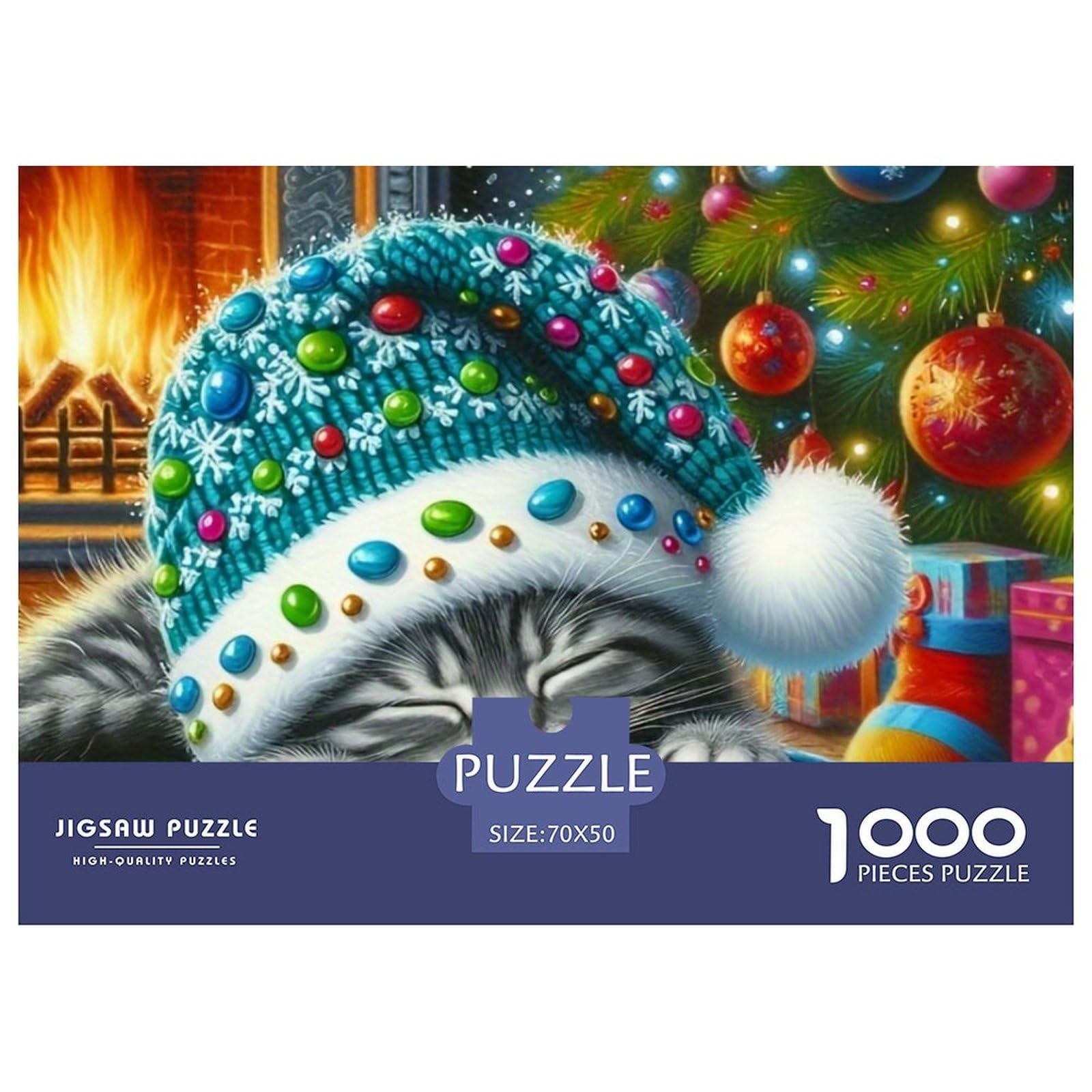 Christmas Cat Sleeping Puzzle for Adults 1000 Pieces - Sleeping Cat Christmas Wreath Challenging Game Toys Gift for Home Wall Decoration Great Gift Idea70x50cm/1000pcs