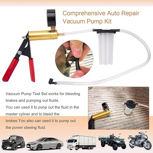 Miniatura 2 de Kit de purga de frenos 2 en 1 Juego de prueba de bomba de vacío de mano con juego de sangrado de líquido de frenos automotriz con adaptadores de