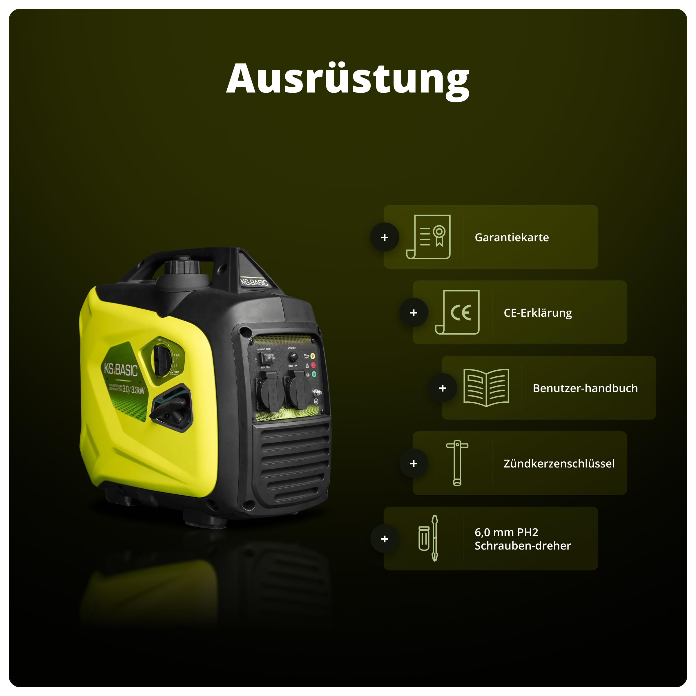 K&S BASIC KSB 33i S Inverter-Benzingenerator 3,3kW, stromerzeuger Inverter hat stabile Ausgangsspannung,schallgedämmten Gehäuse, Benzin notstromaggregat mit 100% Kupferwicklung,generator Inverter