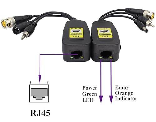 Miniatura 5 de AAOTOKK Transceptor de red de vídeo pasivo RJ45 a BNC HD-CVITVIAHDCVBS con conector DC para 720-1080P 3MP 4MP 5MP 8MP Full HD CCTV sistema de cámara