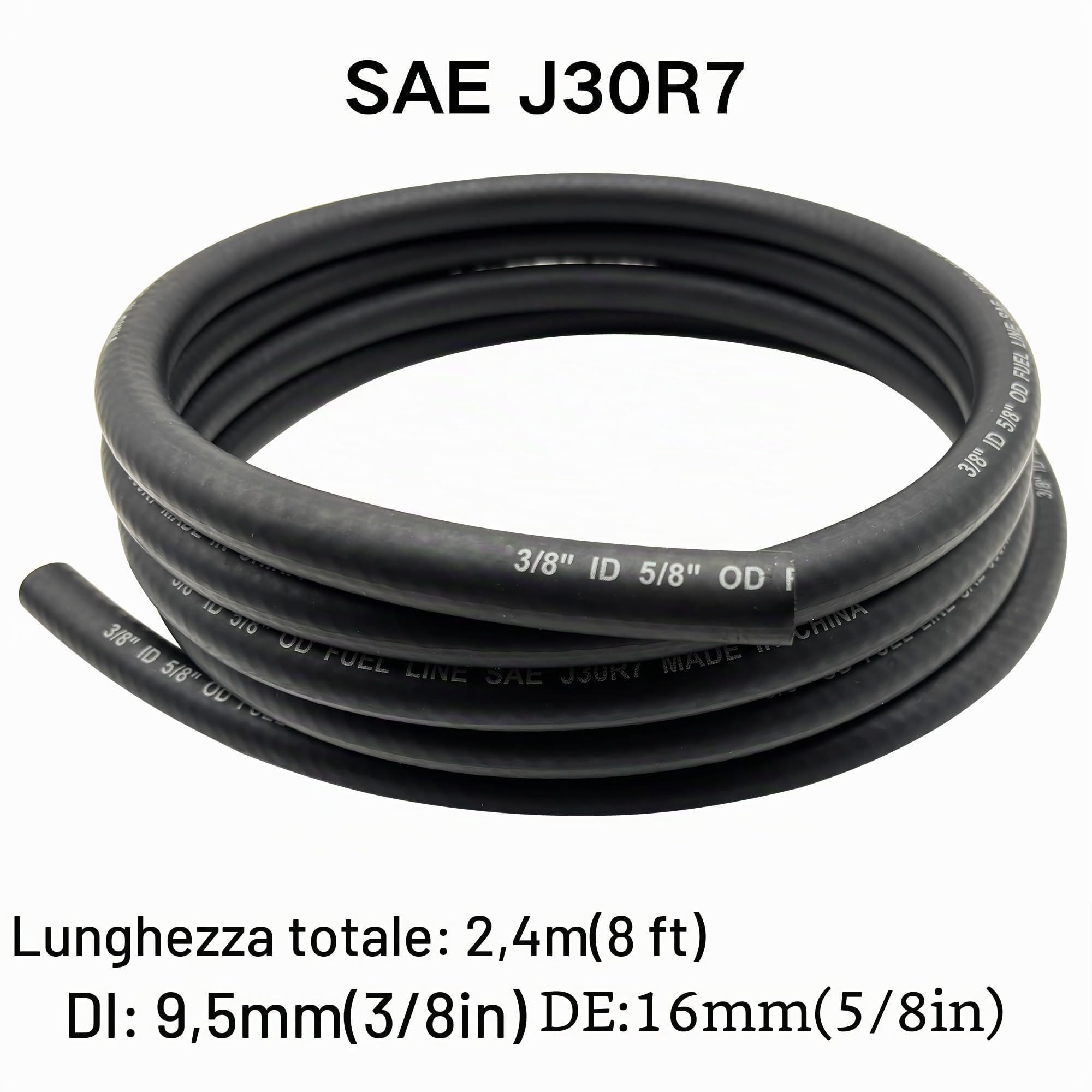 Ø 10 mm 3/8'' (Adatto per 9mm 9.5mm) Tubo Benzina Rinforzato Tubo in gomma intrecciata Carburante per Gasolio 2.4M per Automobili Barca Generatori ATV con 10pcs Fascette Stringitubo