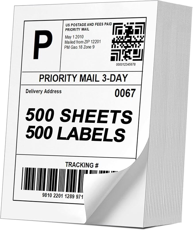 (500 unidades/500 hojas) Etiquetas de envío autoadhesivas de hoja completa A4 para impresoras láser y de inyección de tinta, etiquetas de envío de 8,5" x 11"