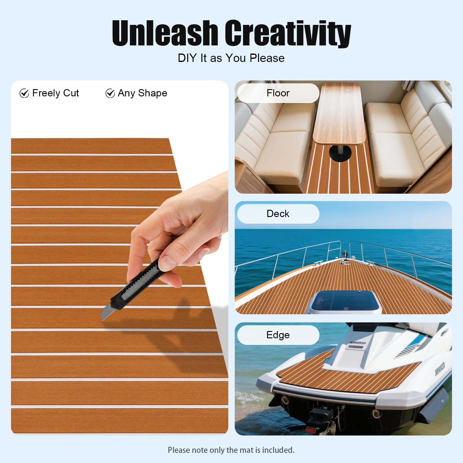 Bodenbelag-Matte Teppich, 240x90cm Teakholz Eva Schaum Boot Yacht Boden rutschfest Matte Marine rutschfest Boden Deck Teppich selbstklebend