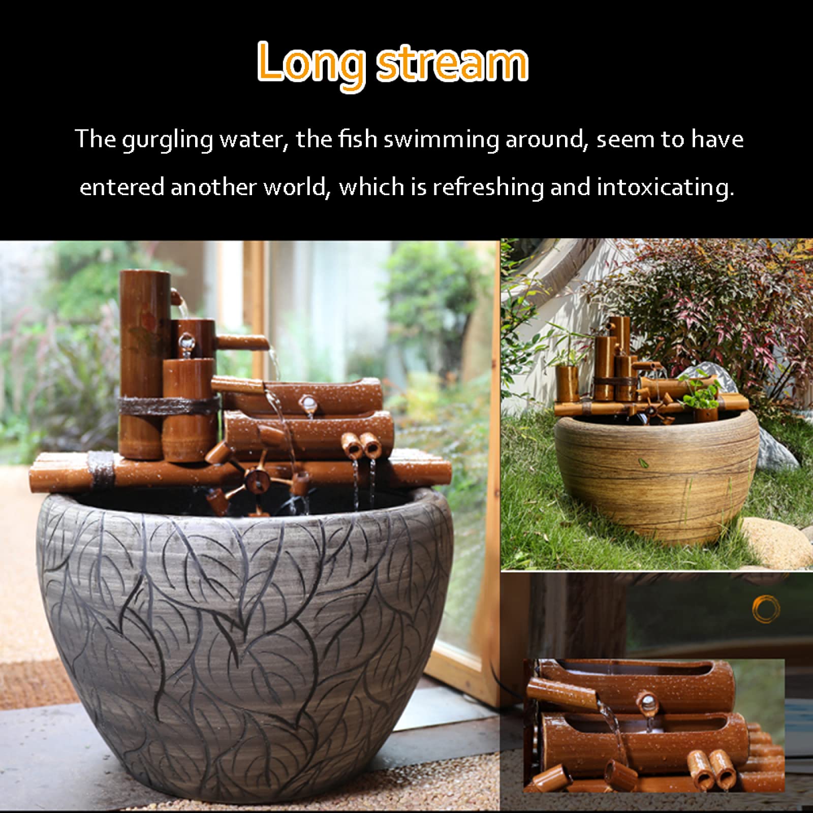Fontana d'Acqua da Giardino, Vasca per Uccelli, Giardino Zen, Fontana di bambù, Fontane da Interno Ed Esterno Adatte A Cortili, Case da tè, ECC., 60 Cm(80cm)