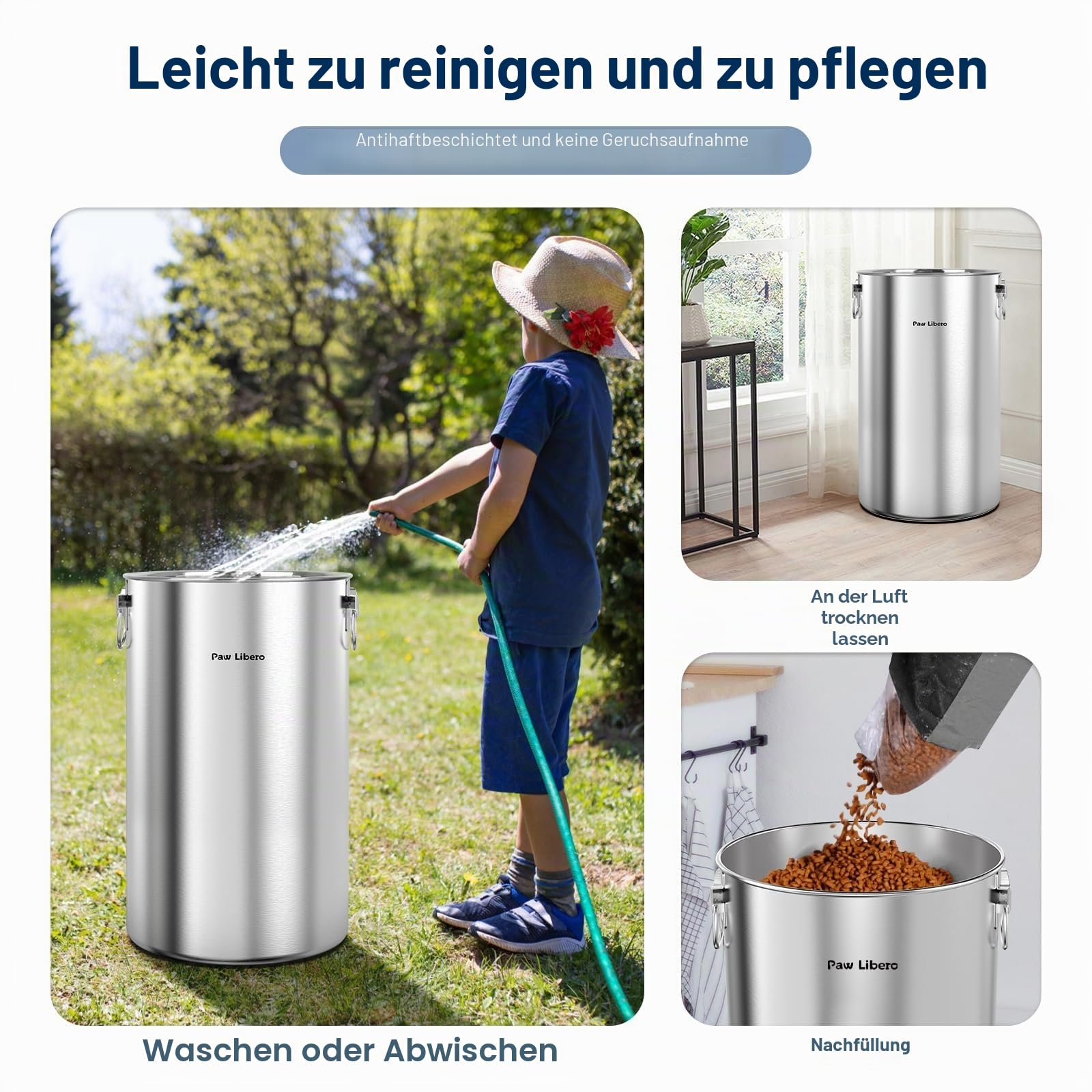 Edelstahl-Aufbewahrungsbehälter für Hundefutter, 35 lb, luftdichtem Deckel