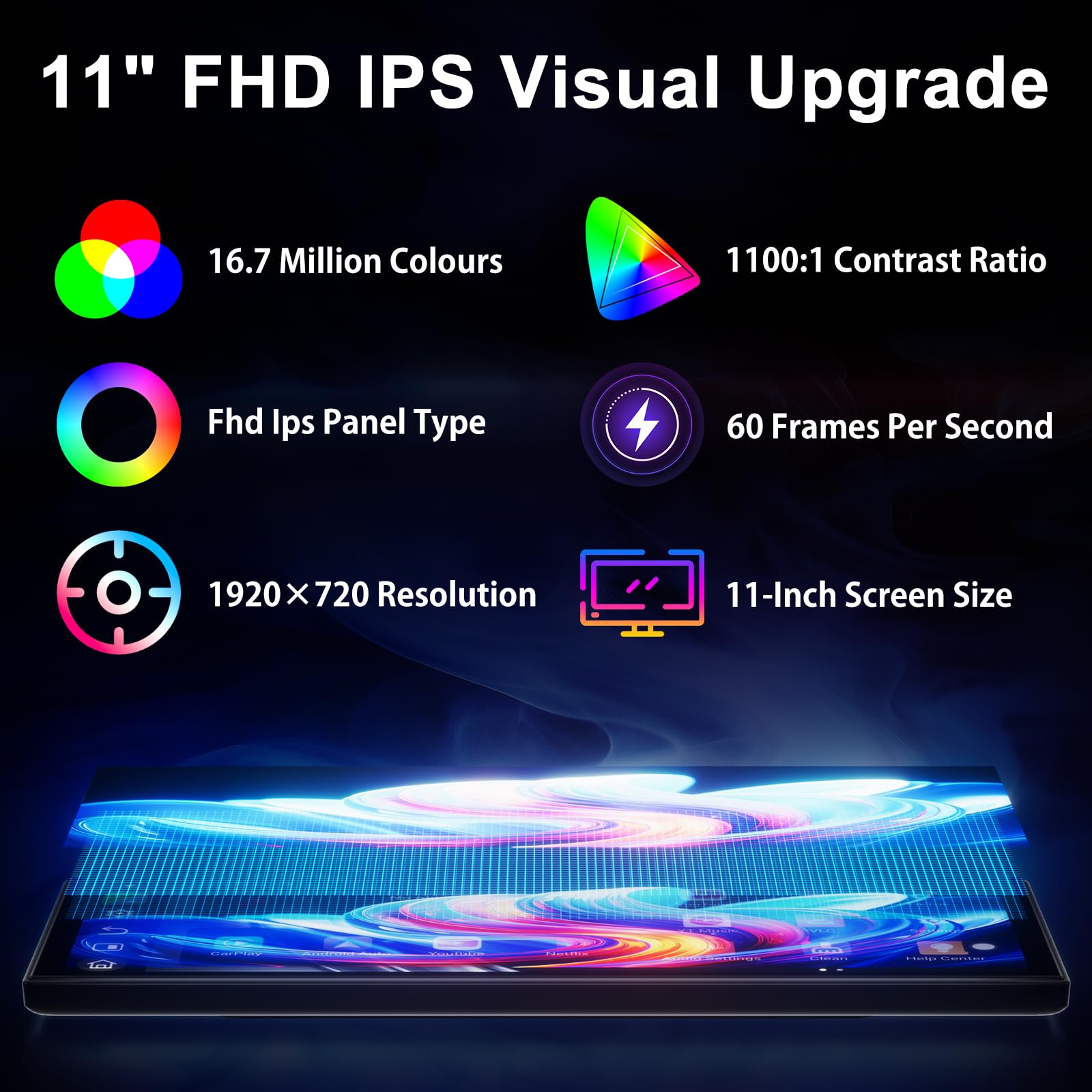 Schermo Carplay 2026 da 11 pollici per auto, Net-flix integrato, You-Tube, Tik-Tok e altro, tablet per auto HD 1920 x 720P per Apple Carplay e Android Auto con fotocamera di backup 1080P