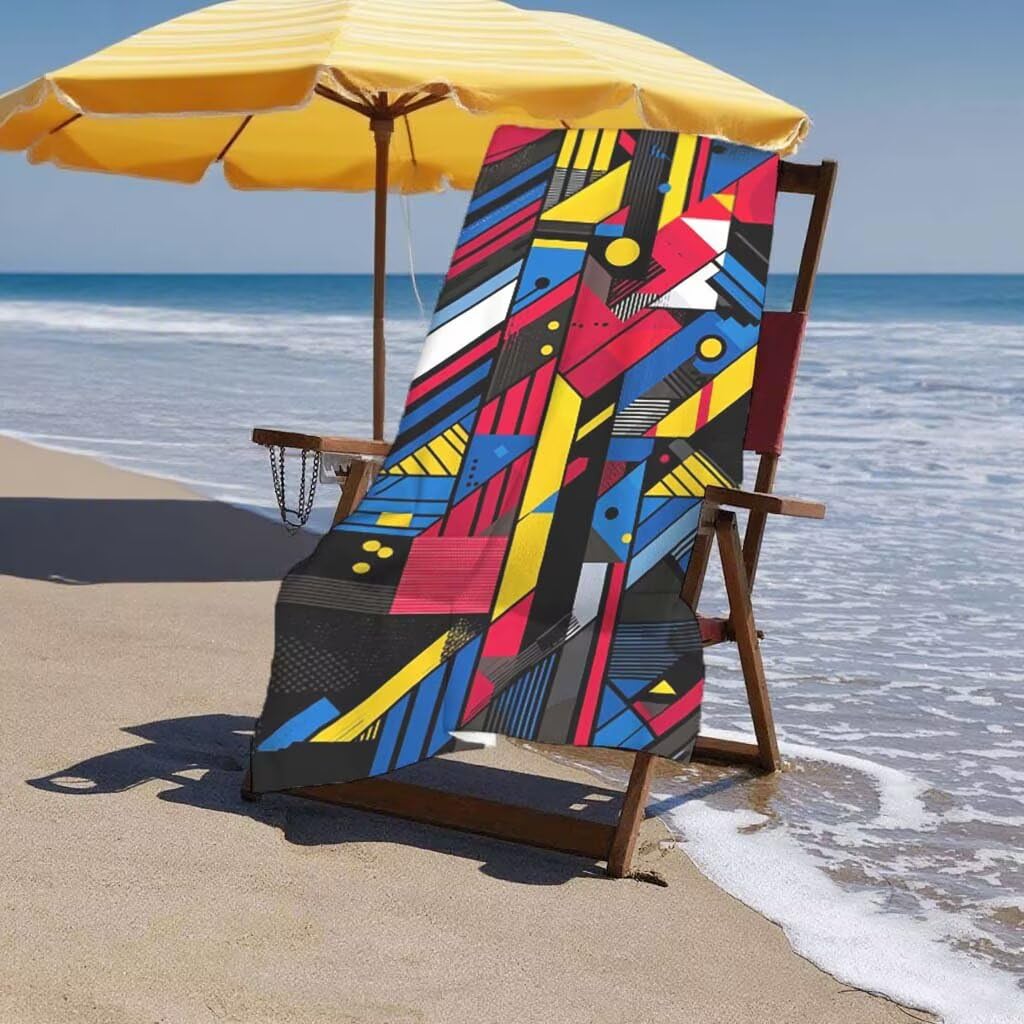 Toalla de Playa Grande 220x100cm/35x70cm, Juego de 2 Toalla Microfibra XXL de Antiarena, Toallas Playa Suave Ligera, Absorbente Secado Rápido, Beach Towel Viaje, Regalo Mujer Hombre (Geometría) G-88
