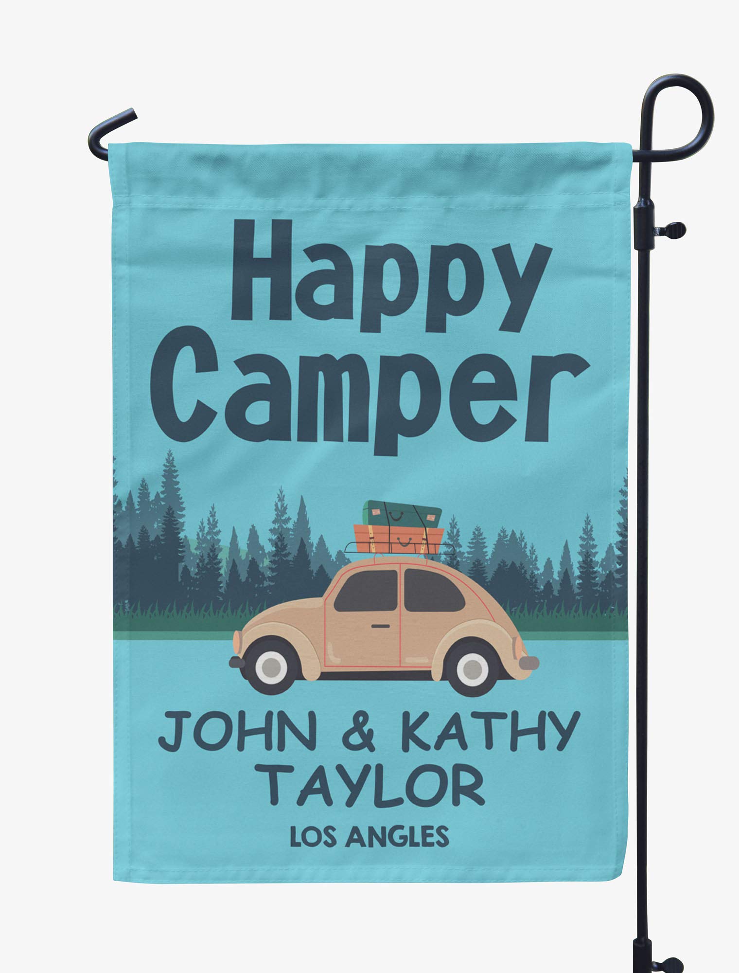 Printtoo Light Blue Happy Camper Family Camping Car Camping Flag Custom Personalized Camping Flags For Campers Double Sided Campsite Flag