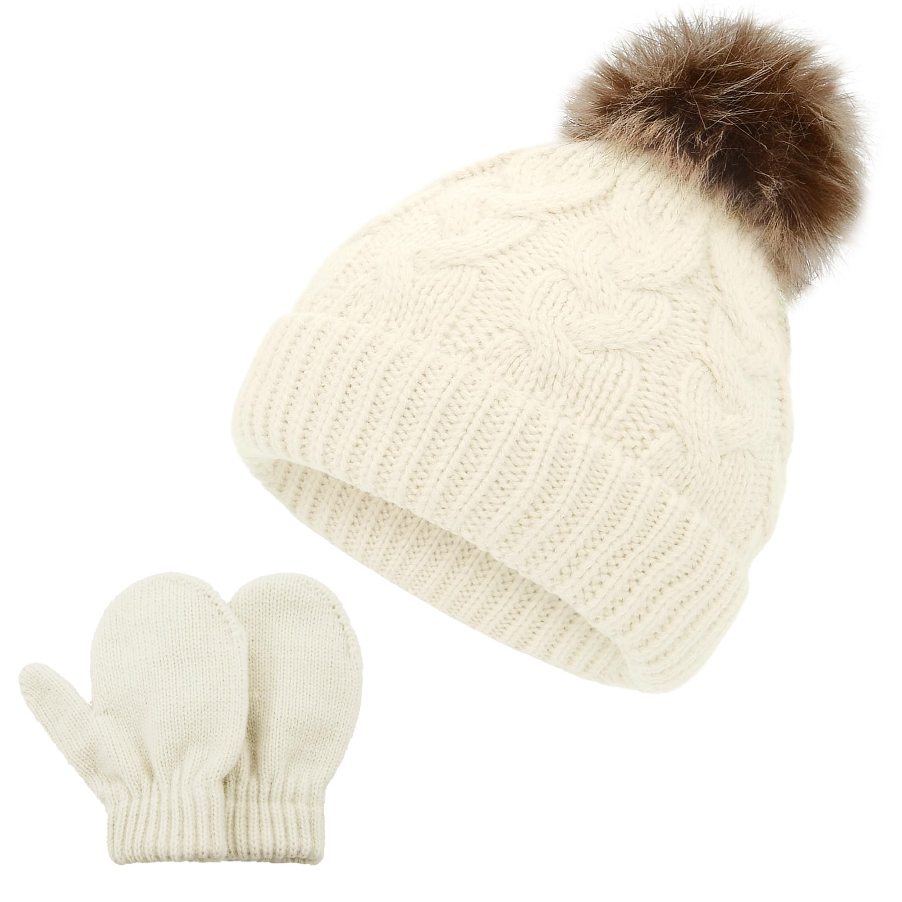 Zando Baby Winter Hat and Mitten Set Warm Knit Toddler Beanie for Boy Girls