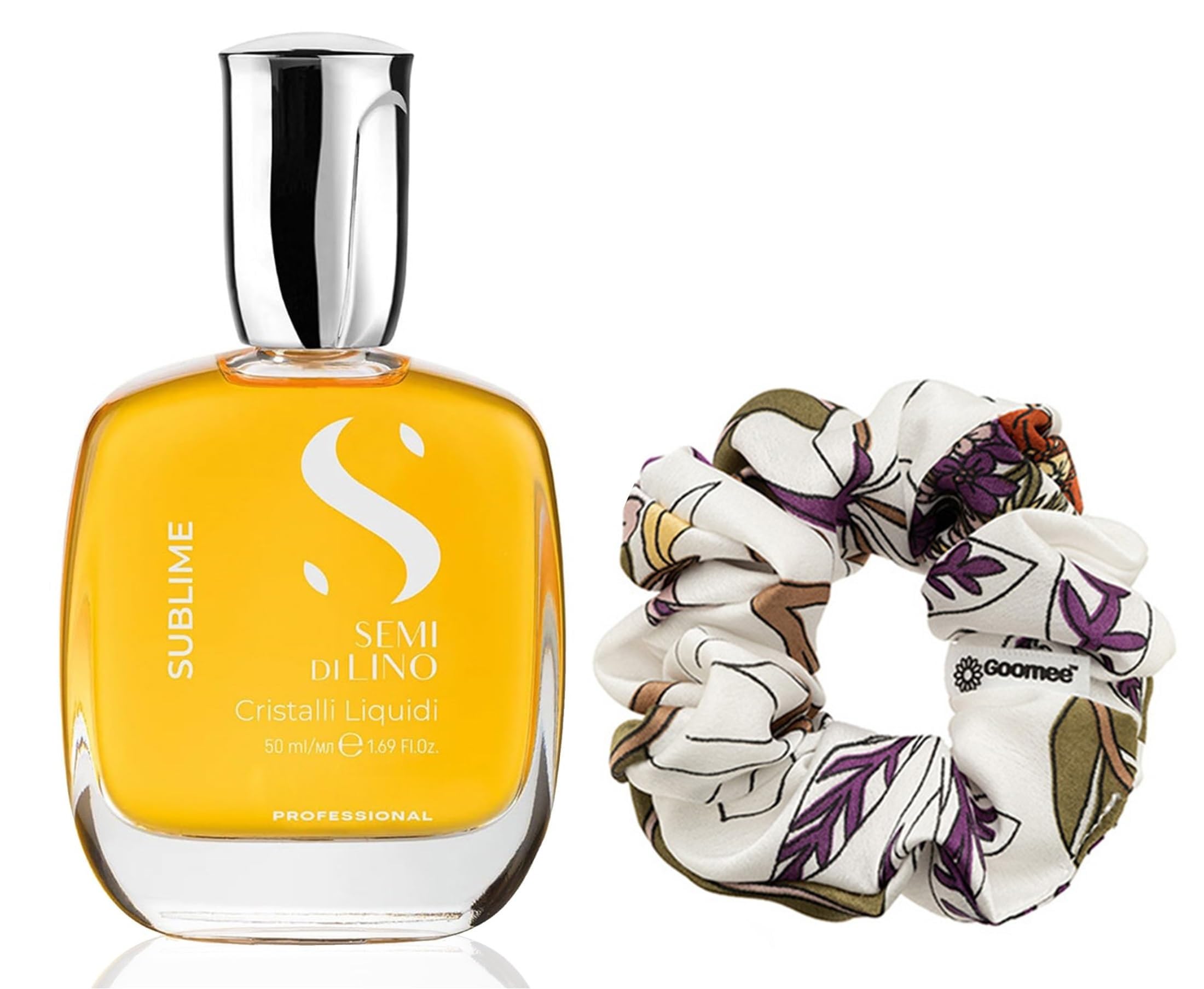 Goomee Cristalli Liquidi Hair Oil Semi Di Lino Sublime Cristalli Liquidi Hair Serum 50ml (1.69 fl oz) Scrunchie (Bundle)