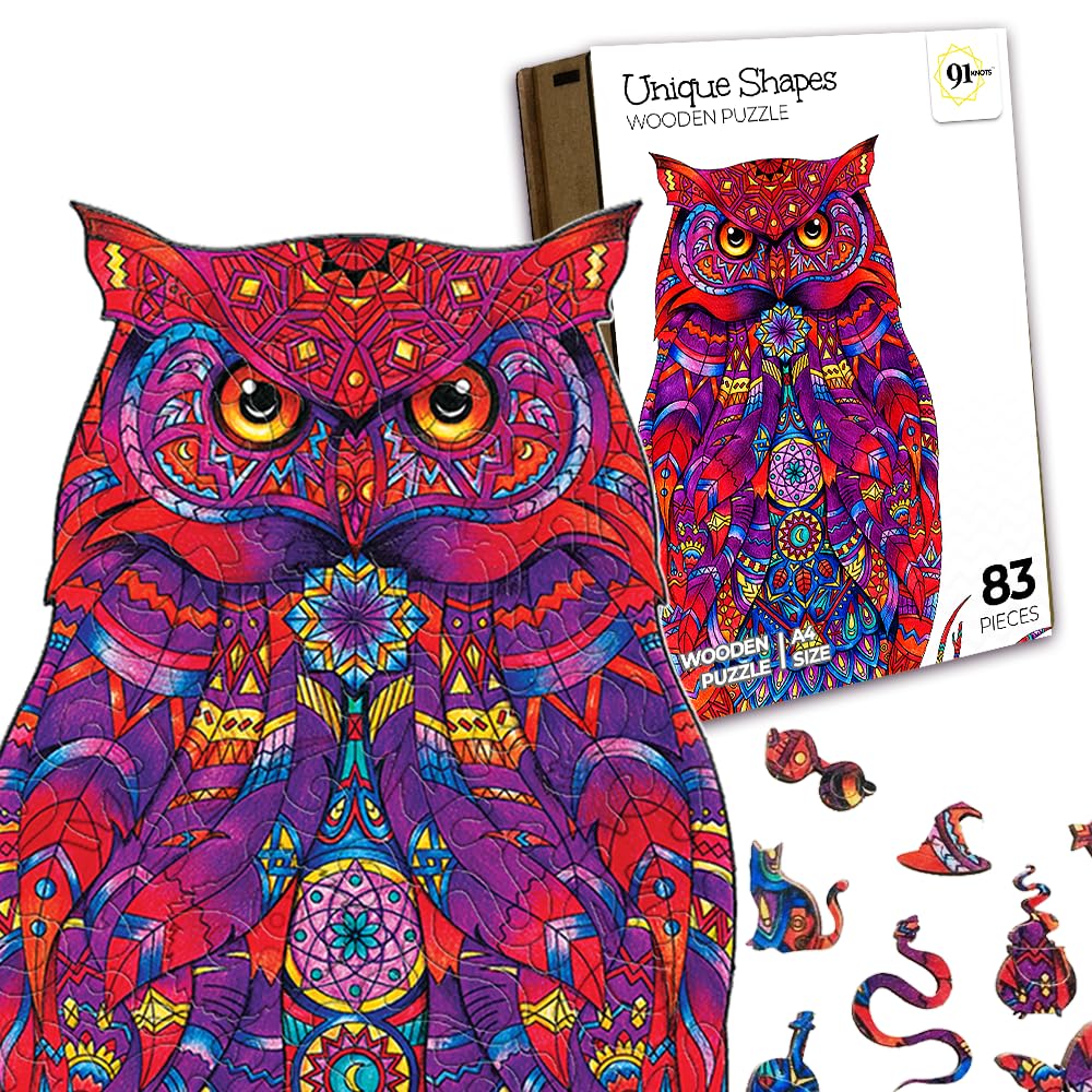 Mystical Owl 83 Pieces Wooden Jigsaw Puzzle for Kids 5+ | Animal Brain Teaser | Boosts Creativity & Imagination, Cognitive Development, Fine Motor Skills, Spatial Intelligence & Focus