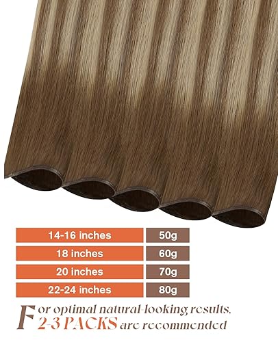 Miniatura 168 de Sunny Hair Extensiones de cabello humano de color marrón para coser, extensiones de cabello humano real, color marrón oscuro, ombré, marrón claro