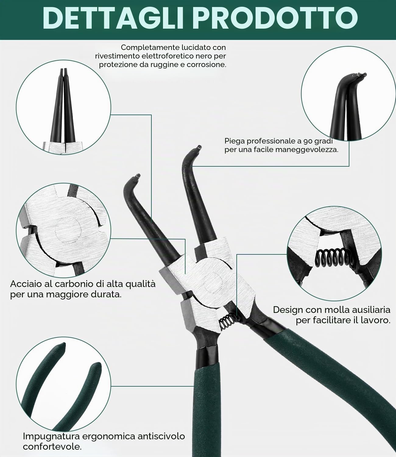 LEAZZLE 4 Pezzi 180mm Pinza per Seeger con Borsa Portatile, Set Pinze Officina per Anelli di Sicurezza con Molle Resistenti, Maniglie Antiscivolo, Resistente Alla Flessione e a Risparmio di Manodopera