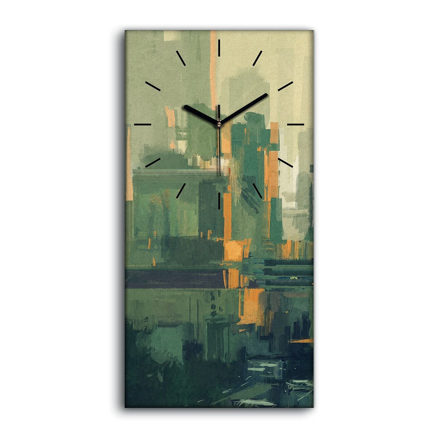 Horloge sur Toile Art Mural Moderne Gratte-Ciel au Crépuscule Toile Décorative Salon 30x60cm