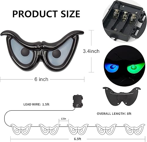 Miniatura 2 de Dazzle Bright 10 luces LED RGB intermitentes de ojos de Halloween, funciona con pilas, luces de Halloween impermeables para interiores y exteriores,