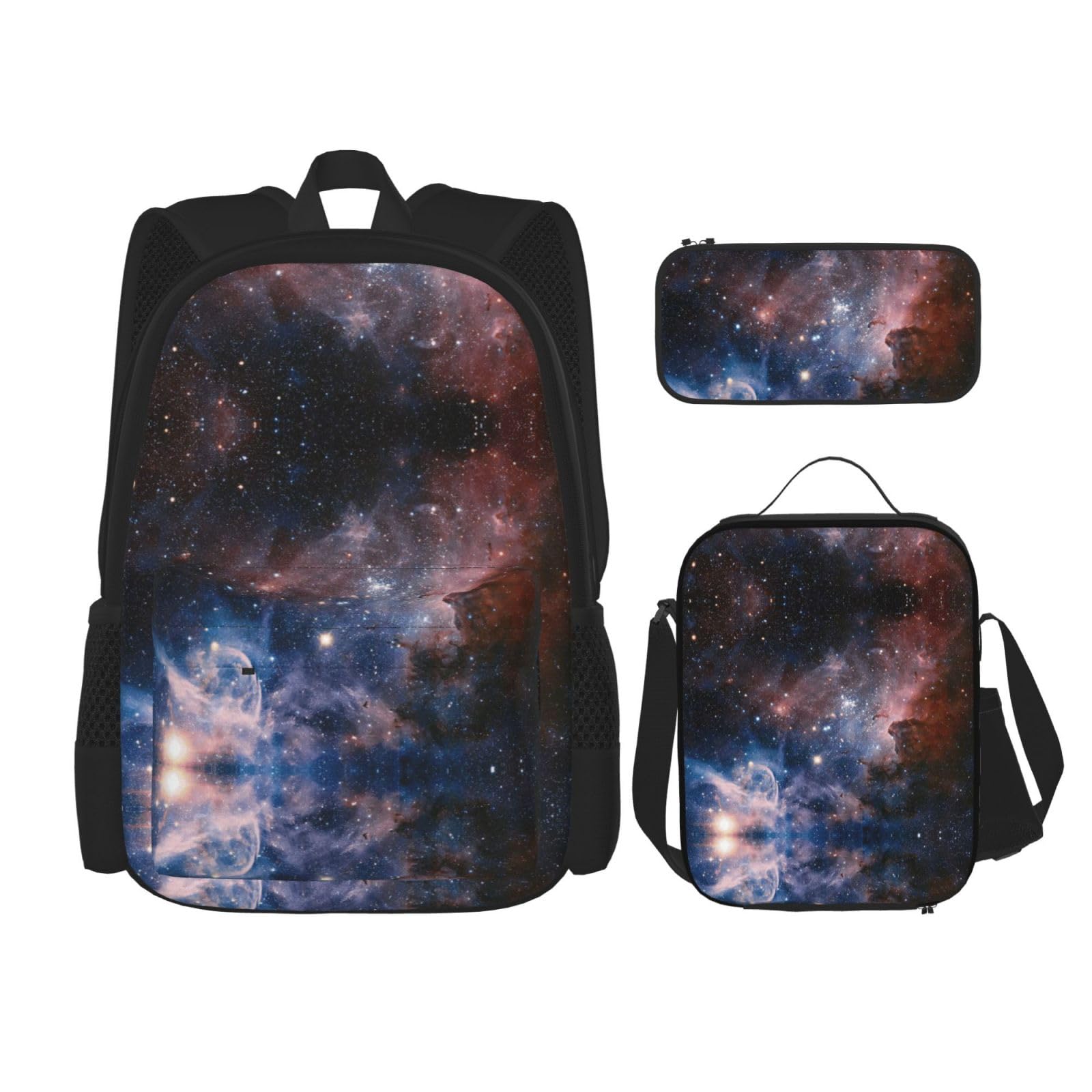 Juego de 3 mochilas escolares con estampado de galaxia de la Vía Láctea, mochila de gran capacidad resistente al agua para laptop con bolsa de almuerzo aislada y estuche para lápices para