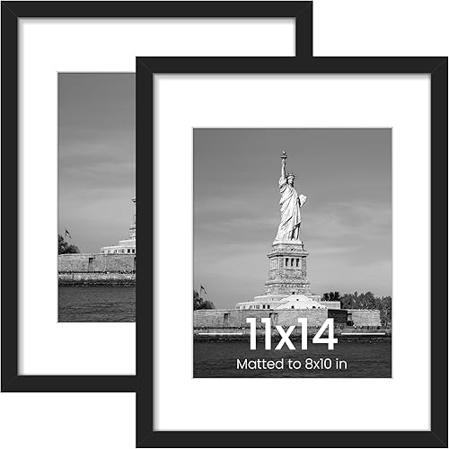 ENJOYBASICS Portarretratos de 11 x 14 pulgadas, póster de 8 x 10 pulgadas con paspartú o de 11 x 14 pulgadas sin paspartú, marcos de fotos para Negro