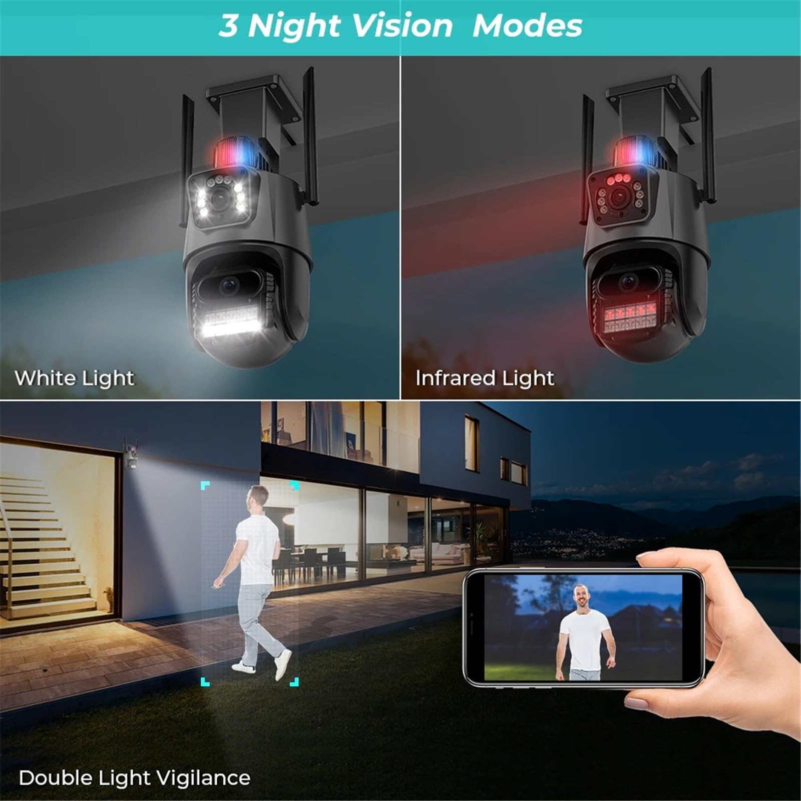 Kamera IP 4MP 4K z podwójnym obiektywem, podwójnym ekranem, kolorową wizją nocną, automatycznym śledzeniem PTZ, Wi-Fi, wodoodporną kamerą CCTV Wszechstronny montaż(4MP NO SD Card)