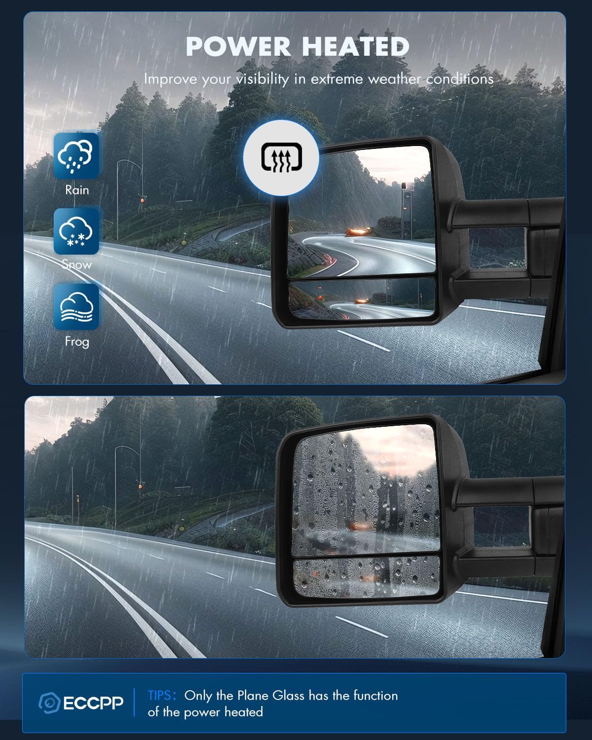 ECCPP Tow Mirrors Compatible With 2022 2023 For Toyata Tundra With Left Right Side Power Heated Turn Signal Light (2007-2017 for Toyota Black - Left Driver Side Power Adjusted)