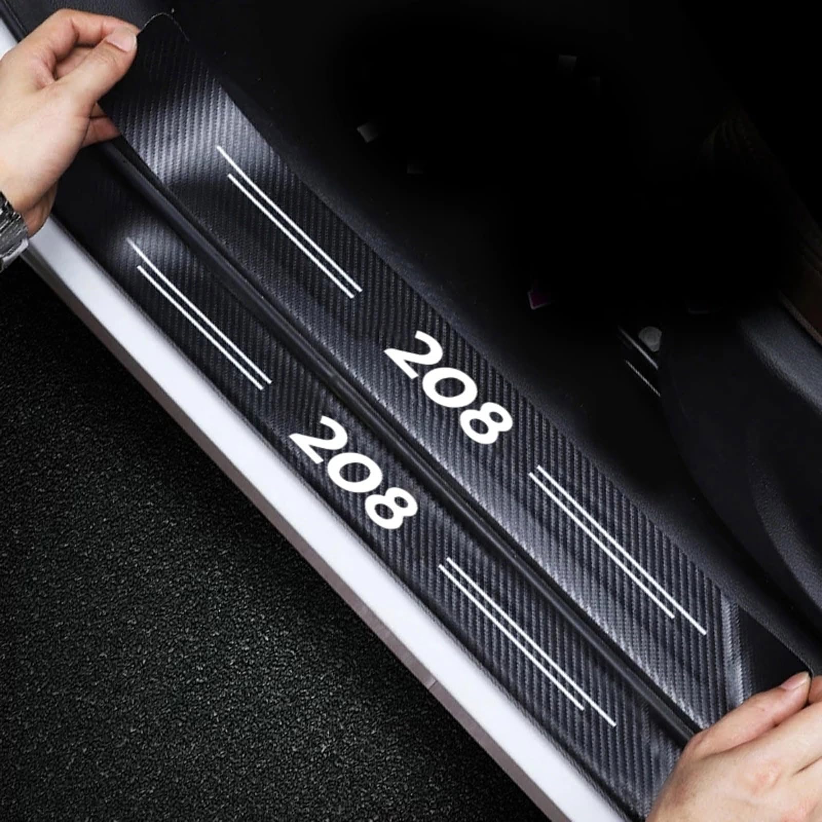 RIDGOEL 4Pcs Car Door Sill Protector Carbon Fiber Car Kick Plates for Peugeot 208 Accessories Automobile Threshold Decorative Strips Auto Door Steps Scuff Plate Cover 208
