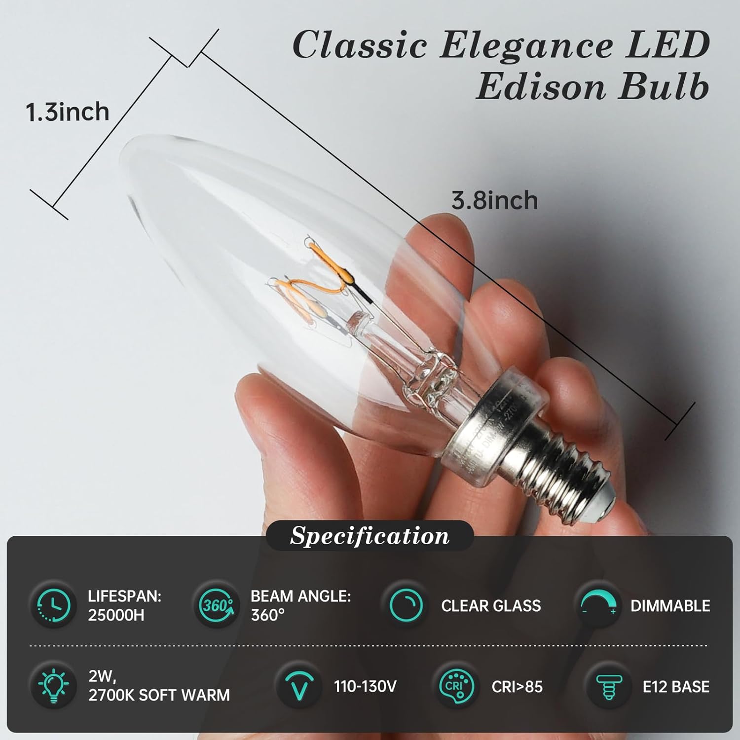 AMDTU E12 25 Watt Equivalent Clear Small Base LED Bulb Candelabra Candle CA10 Dimmable Ideal Chandelier Light for Dining Rooms and Living Rooms Delivering Long Lasting Illumination for Cozy Settings