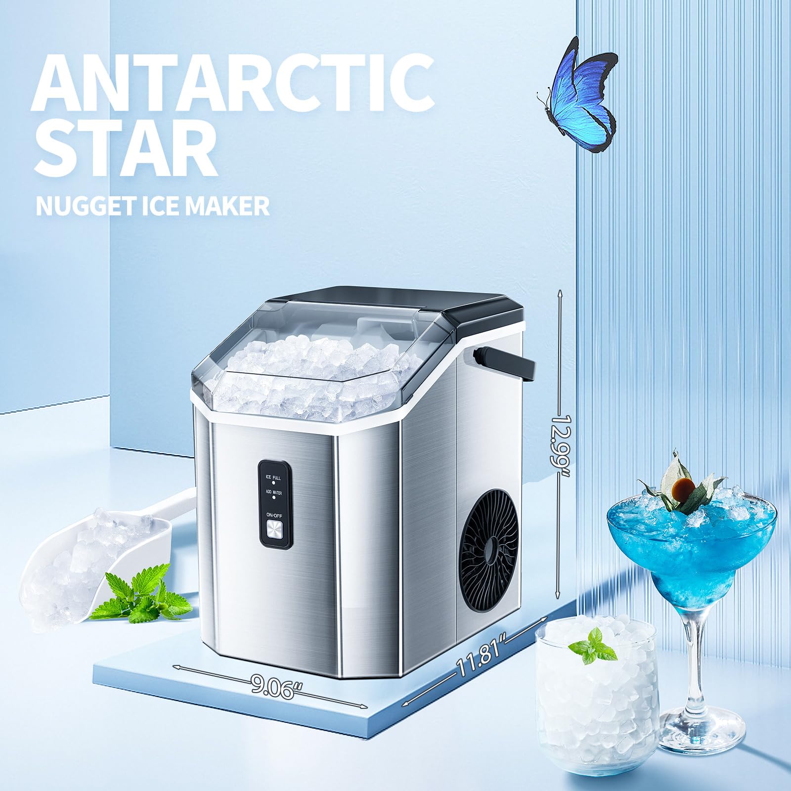 Antarctic Star Countertop Ice Maker Portable Ice Machine, Automatic-Cleaning Ice Makers, 34lbs/24h, Pebble Portable Ice Machine With Ice Scoop For Home Kitchen Bar Party Silver on Fridge.com - View 4