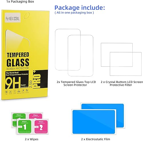 Miniatura 6 de Protector de pantalla 2DS XL, pantalla LCD superior de vidrio templado para pantalla superior y película de PET de cristal transparente HD
