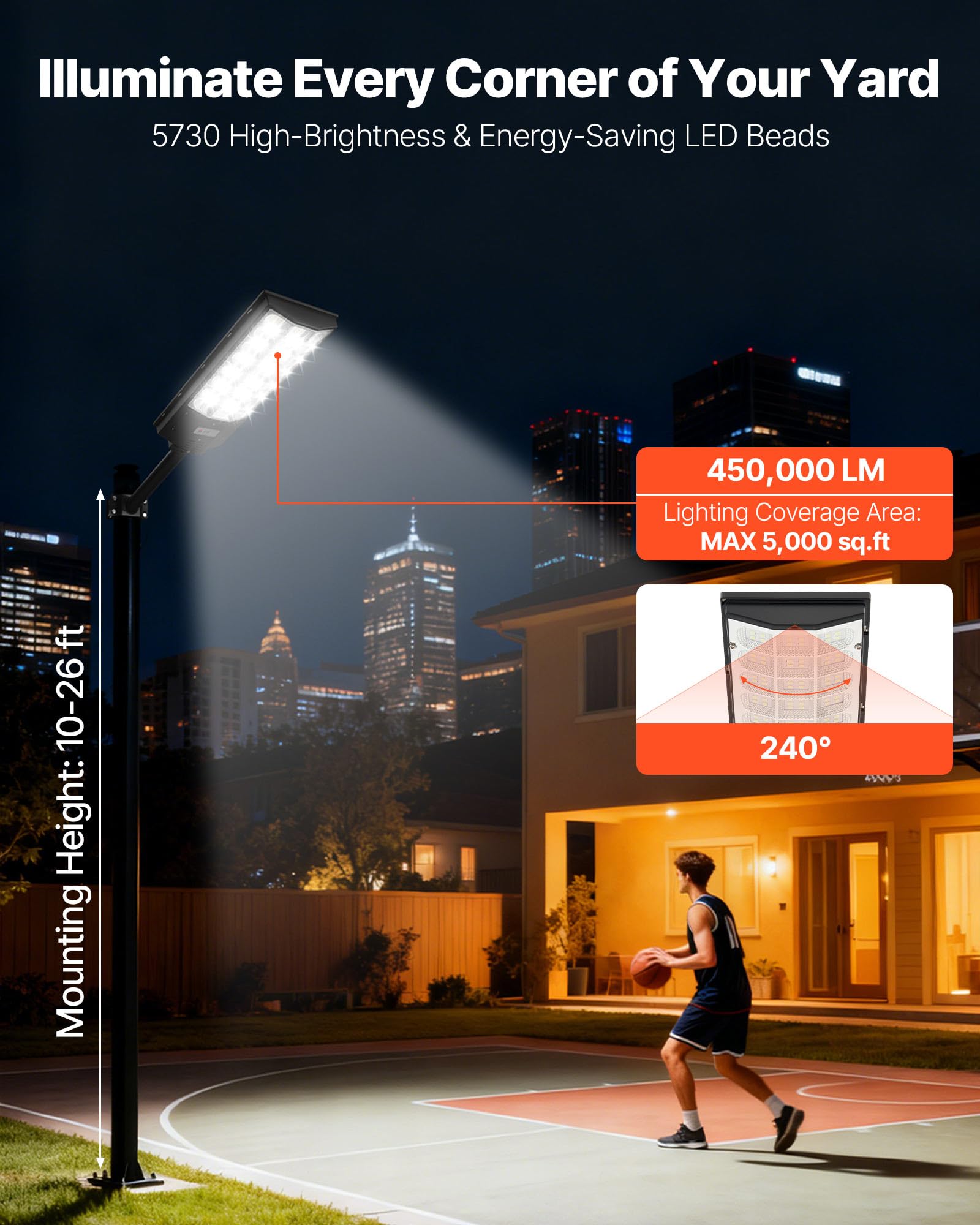 VEVOR Lampioni Solari da Esterno 8000 W 450000 LM, Faretto per Parcheggio Commerciale da Esterno, Lampada di Sicurezza a LED con Sensore di Movimento, Illuminazione Esterna per Vialetti Cortili