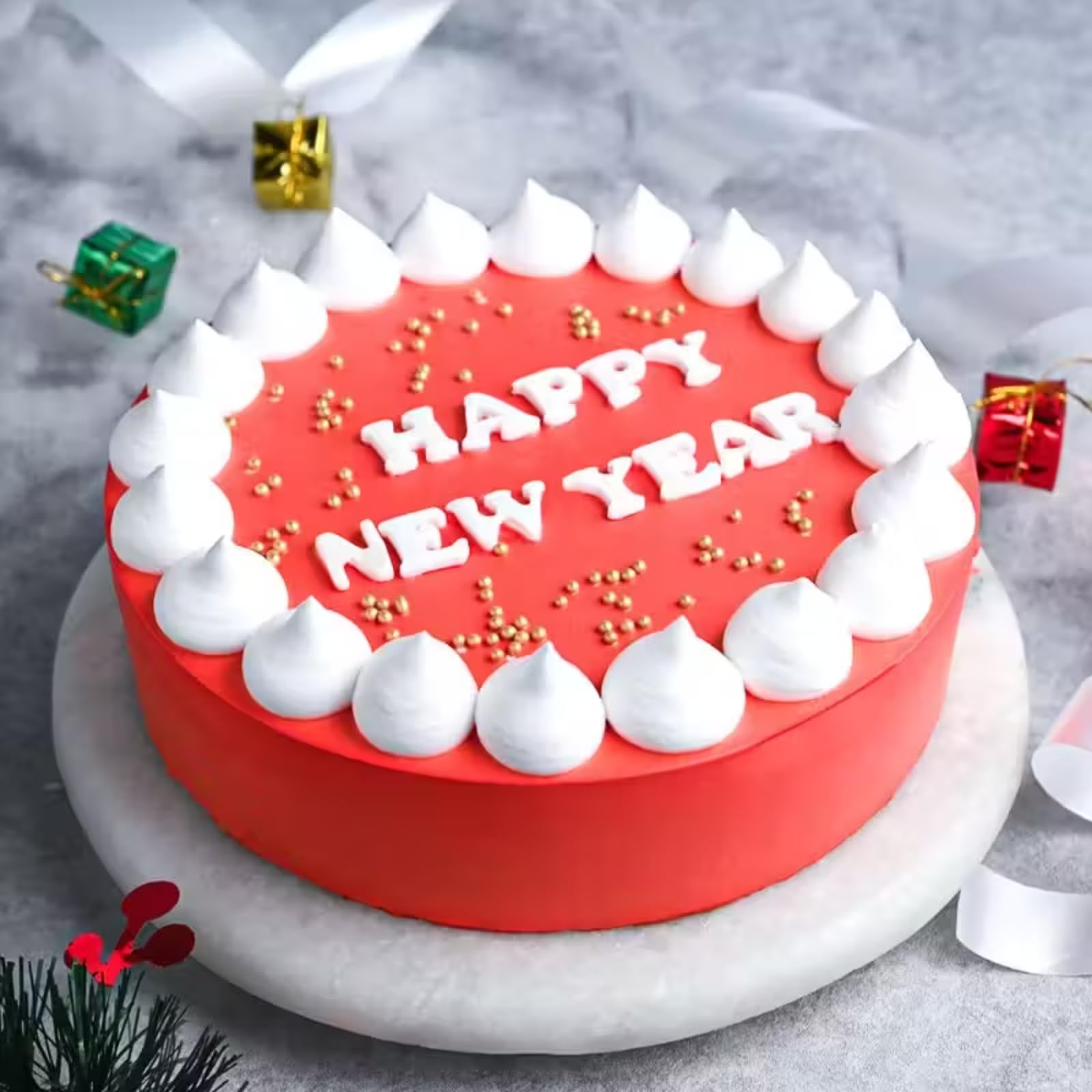 Floweraura New Year Special Fresh Yummy Rich Red Velvet New Year Cake | New Year Celebration Cake | 2025 Celebrations Cake | New Year's Eve Cake | Party Cake (Same Day Delivery) (0.5Kg)-image-48