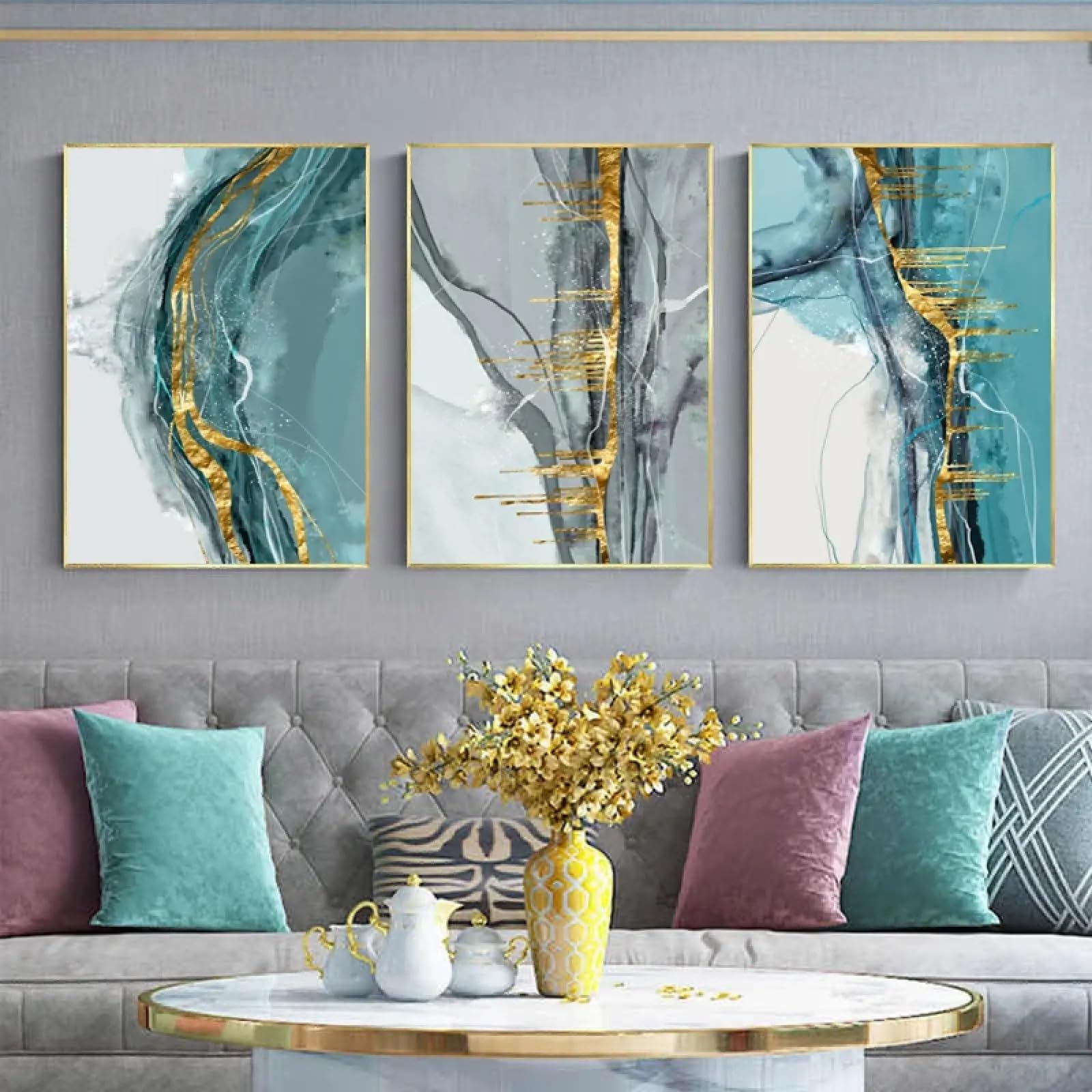 Peintures murales abstraites triptyque grand format de 60 x 110 cm - 7