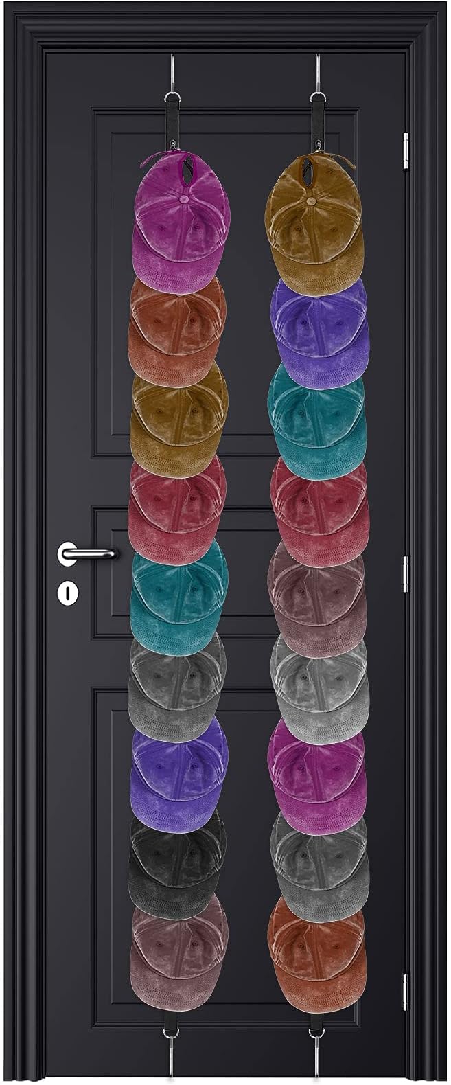 2 Pieces Adjustable Door Cap Rack Closet Hanging Cap Organizer Hanging Cap Keeper Baseball Cap Holder Hanging Cap Hook Organizer Hat Display Rack with Hooks Door Hat Storage Hanger (Black)