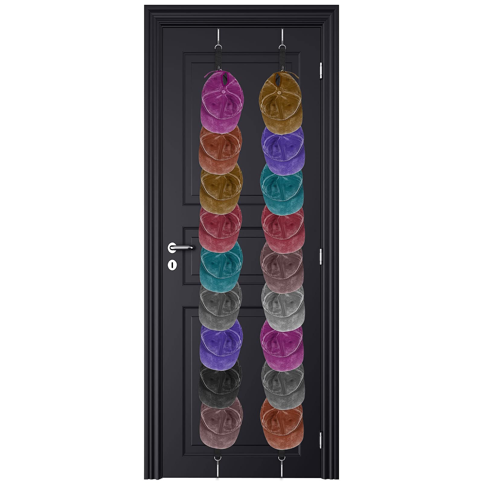 2 Pieces Adjustable Door Cap Rack Closet Hanging Cap Organizer Hanging Cap Keeper Baseball Cap Holder Hanging Cap Hook Organizer Hat Display Rack with Hooks Door Hat Storage Hanger (Black)