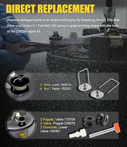 Miniatura 4 de Yoursme 238286 Kit de reparación apto para Graco 300 51 Ratio Fire Ball 300 Reparación de bombas de aceite, 238-286 Kit de reparación superior e
