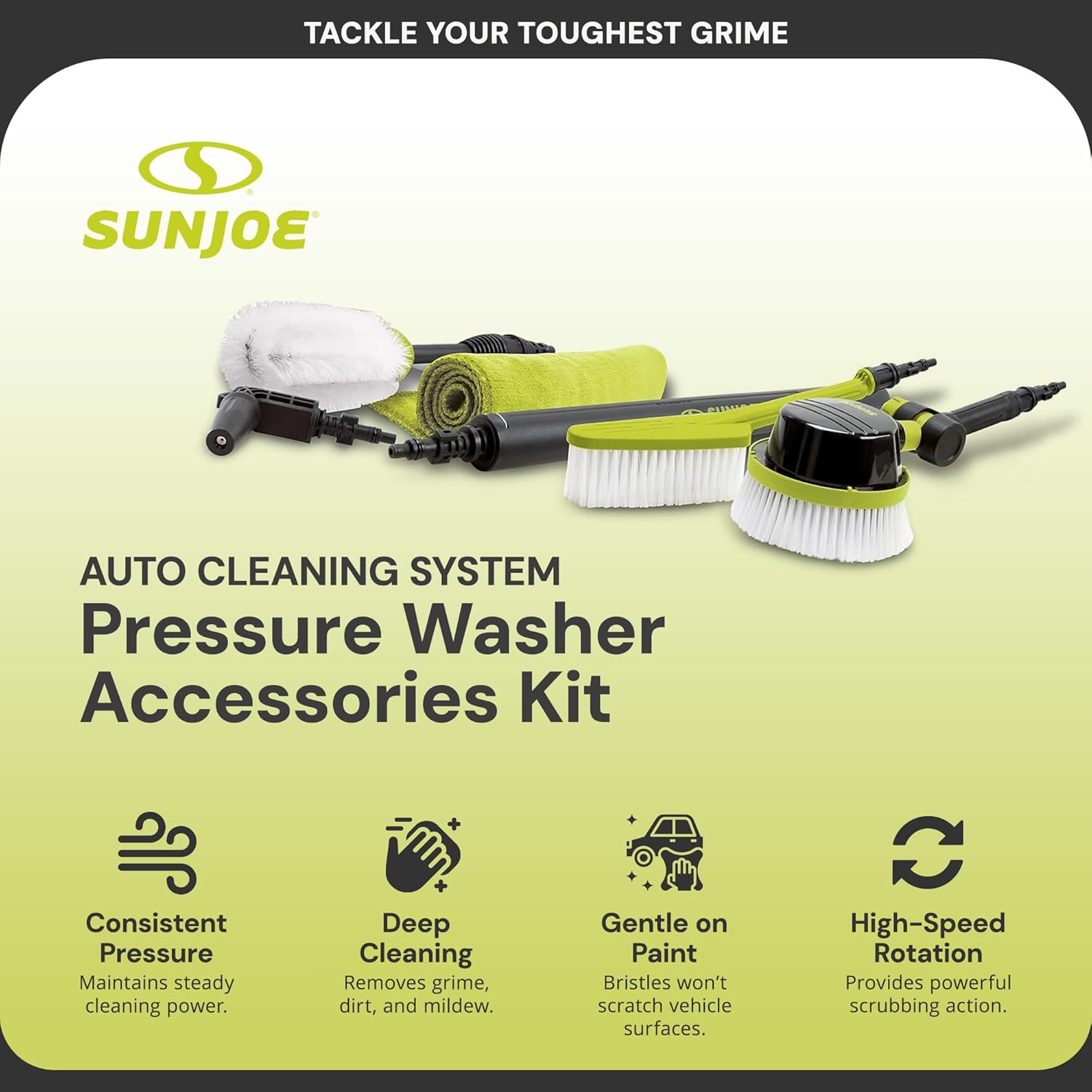 Sun Joe Auto Car Cleaning Kit for Pressure Washers up to 3500-PSI – Includes Rotating, Feather & Wheel Brushes, Turbo Nozzle, Microfiber Cloths for Vehicle & Outdoor Surface Washing, SPX-ACS-MAX RA