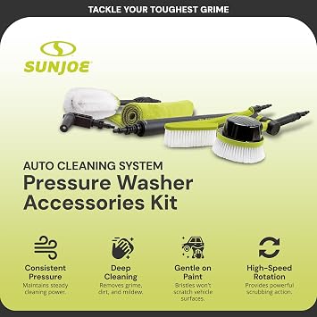 Sun Joe Auto Car Cleaning Kit for Pressure Washers up to 3500-PSI Includes Rotating, Feather & Wheel Brushes, Turbo Nozzle, Microfiber Cloths for Vehicle & Outdoor Surface Washing, SPX-ACS-MAX RA