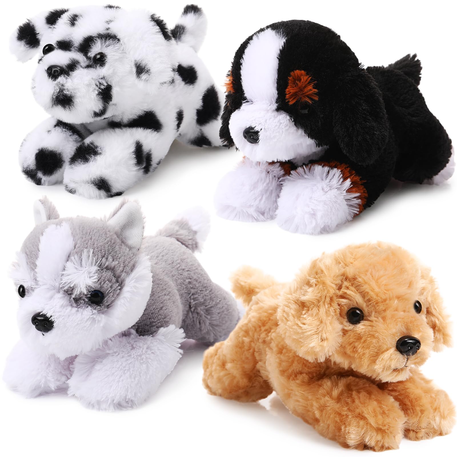 Suilung 4-Pack 8 Inch Dog Plush Animal Plush Dog Soft Plush Dog Pillow Toy Fluffy Puppy Set Dog Theme Party Gift Birthday Room Home Decor (Stylish