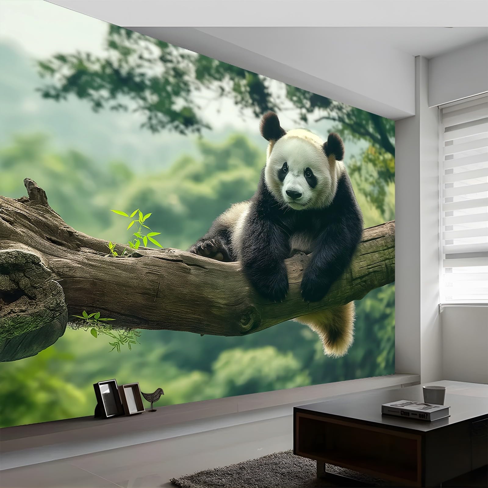 Tapeta 300 x 210 cm, tapeta z włókniny, duża panda w dżungli, wodoszczelna, folia ochronna na ścianę, do sypialni, salonu, folia meblowa, tapeta ścienna, fototapeta zielona, w zestawie poradnik do