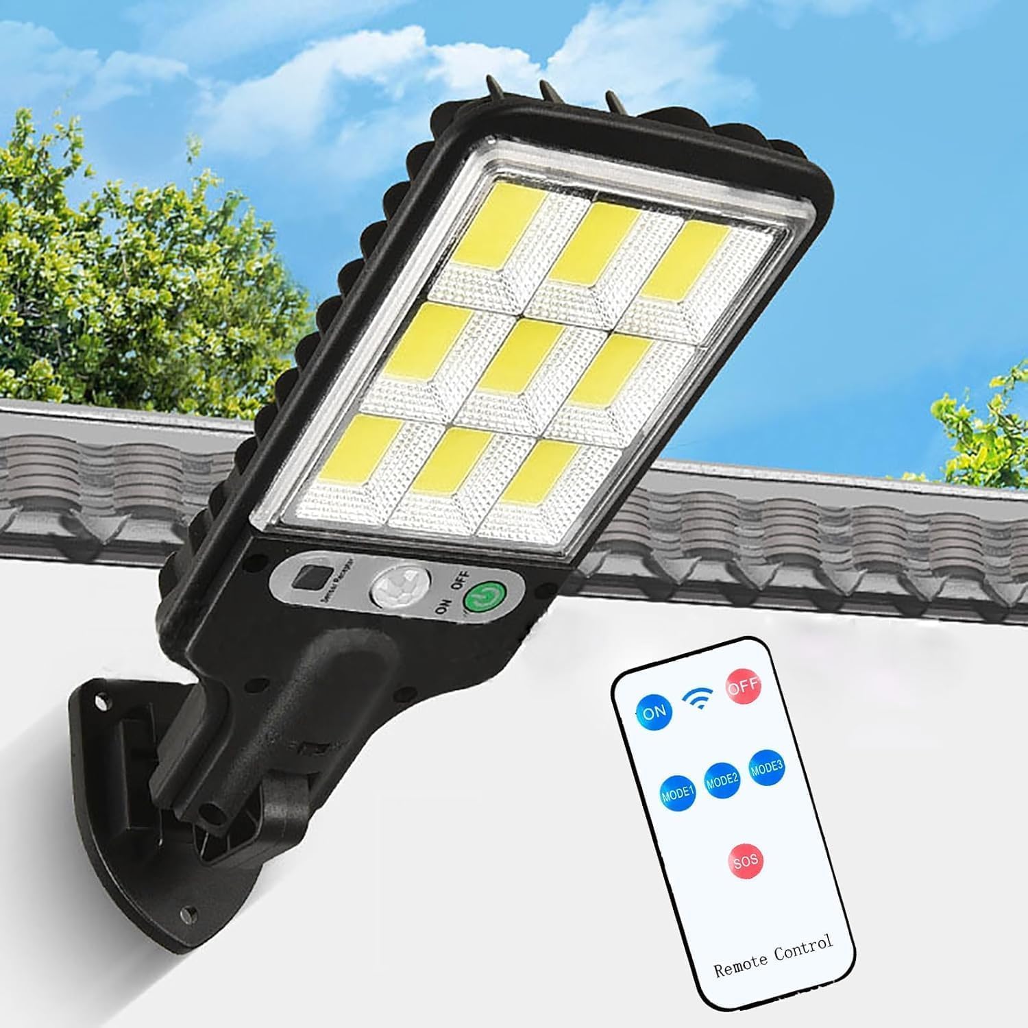EKYLIP Solar Street Light Outdoor with Remote Control | Super Bright LED, Motion Sensor, Waterproof, Solar Powered Wall & Pole Mounted Lamp for Garden, Yard, Garage, Driveway
