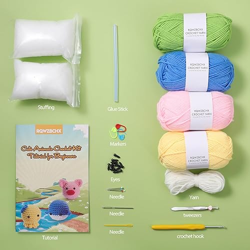 Miniatura 2 de RQWZBCHX Animals Beginners - Kits de ganchillo para principiantes, adultos, niños, con tutoriales en video paso a paso y suficientes hilos, gancho,