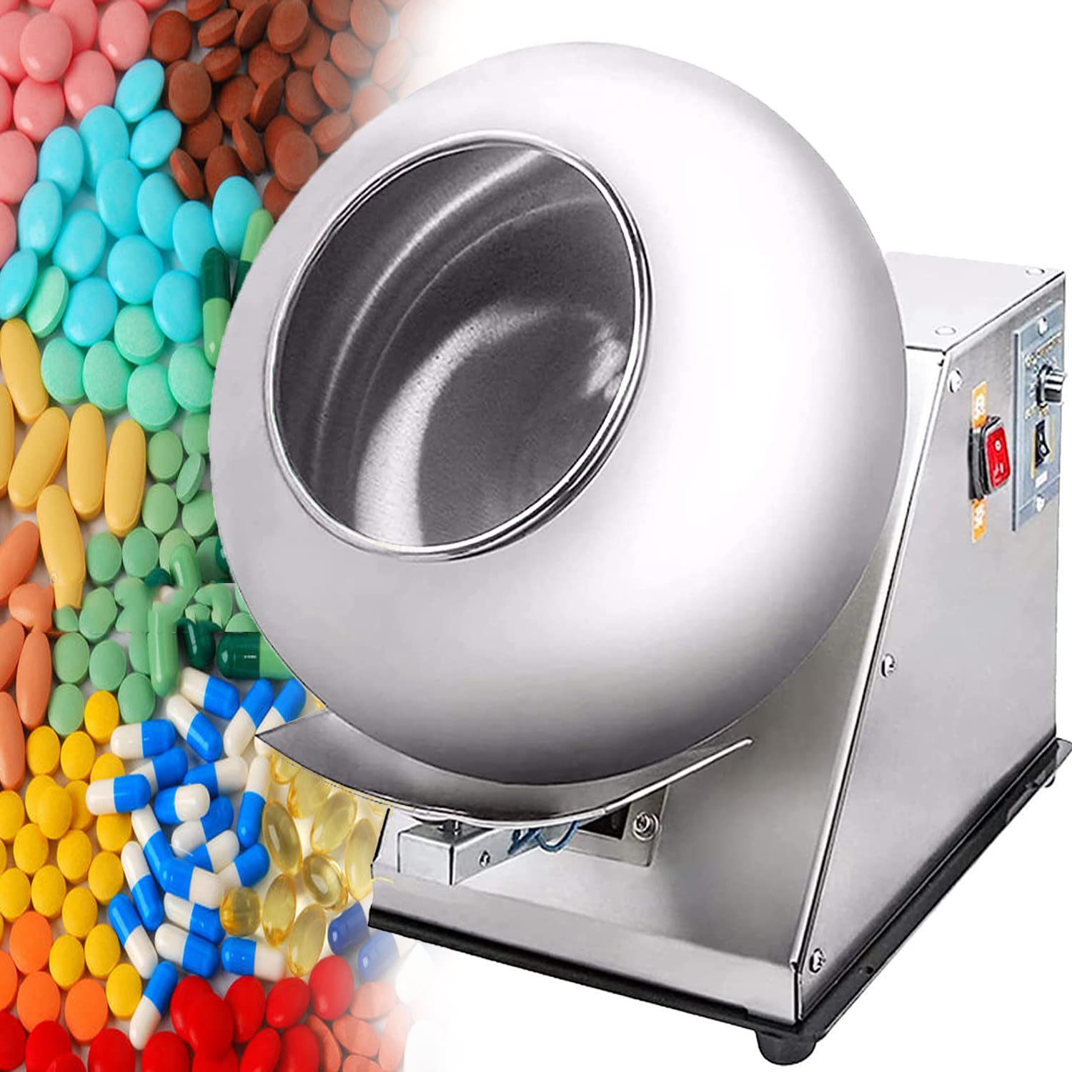 EAGLEG Sugar Coating Machine, Candy Coater Machine Chocolate Polishing Machine Coater Sugar Ball Coating Drying Machine, for Pharmaceutical for Pharmaceutical and Food Industries,110V