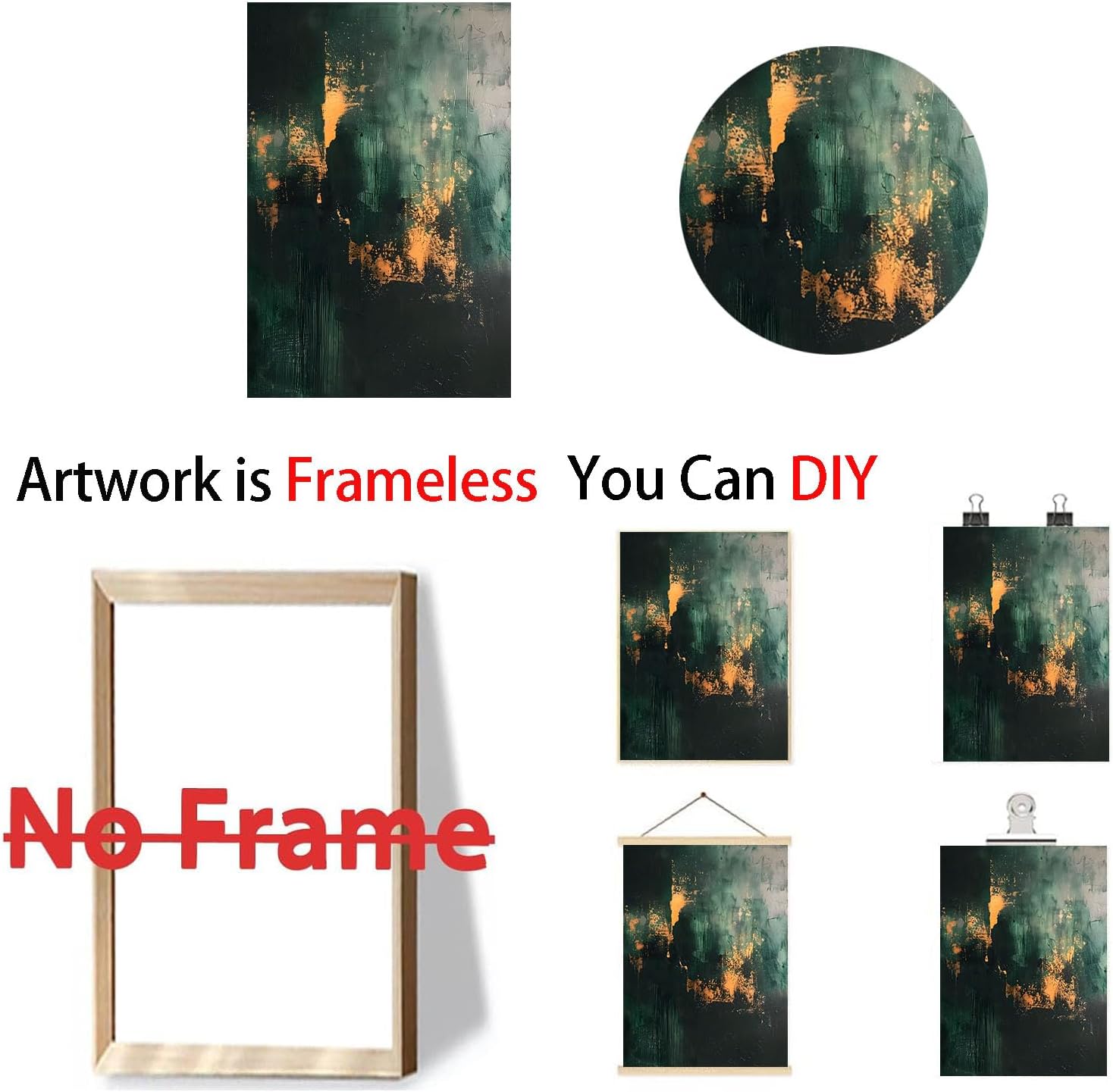 abstract green wall art Emerald Green Black Gold Gray Wall Art Abstract Canvas Foil Artwork Modern Paintings for living Room 16x24inch No Frame - Image 6