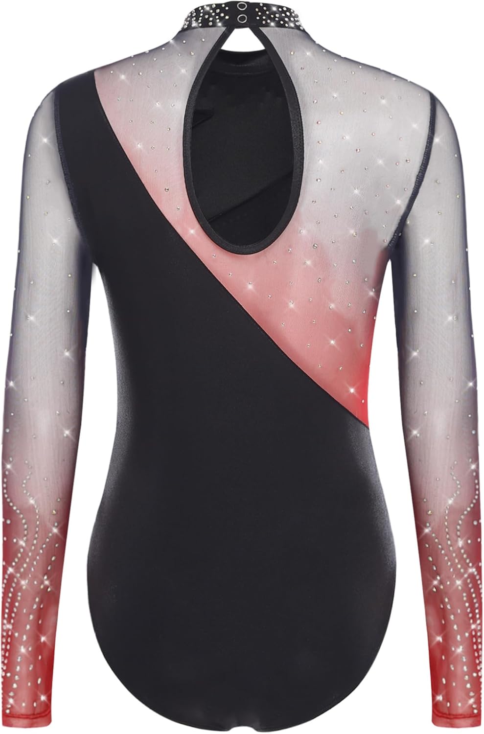 [Sinleey] 女性用 長袖 レンガストーン入り 体操用ボディースーツ フィギュアスケート用レオタード ショーツ付き バレエ用ド