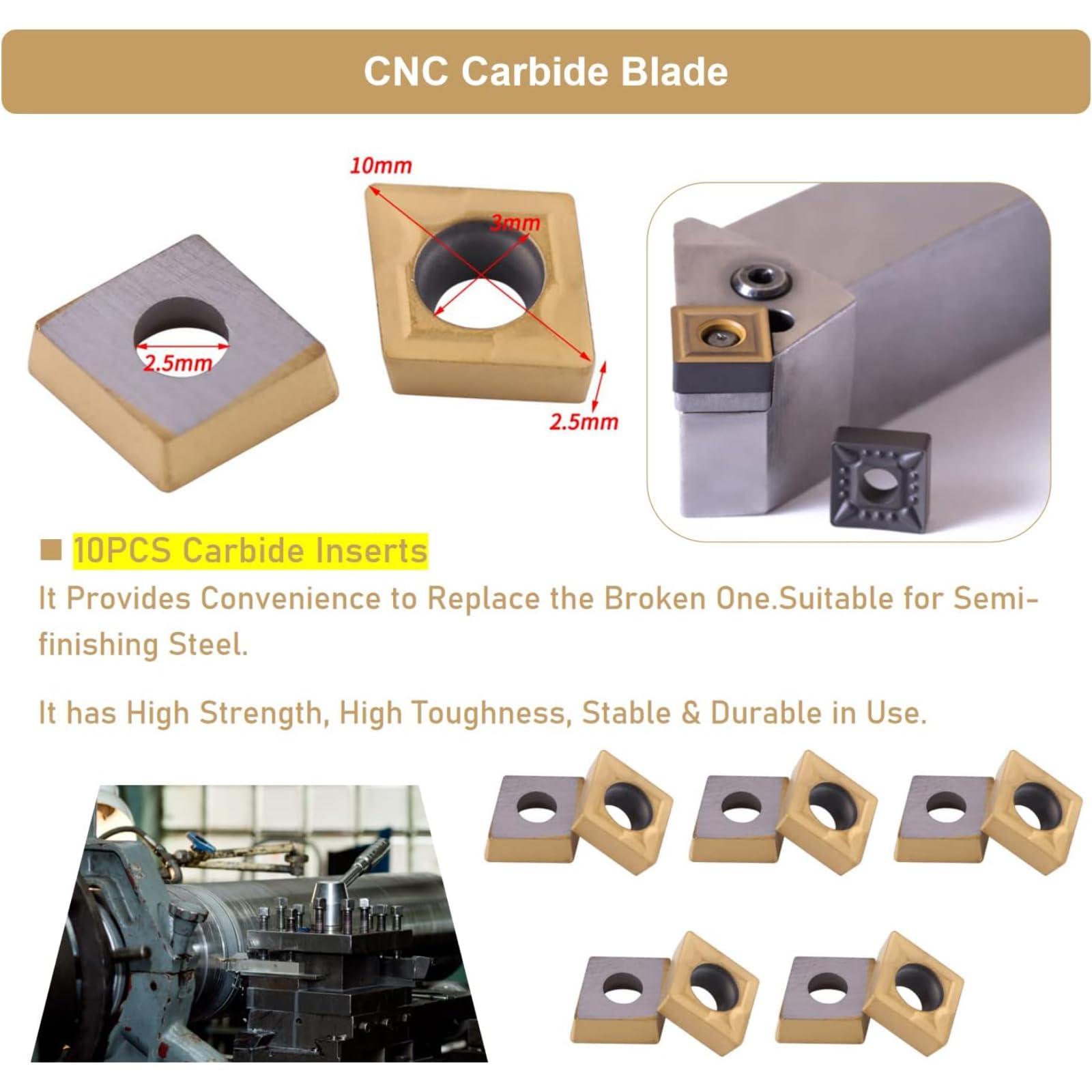 CNC nóż z twardego metalu, płytki do dłut tokarskich, 10 sztuk CCMT060204 US735 CCMT21.51 ostrze z twardego metalu