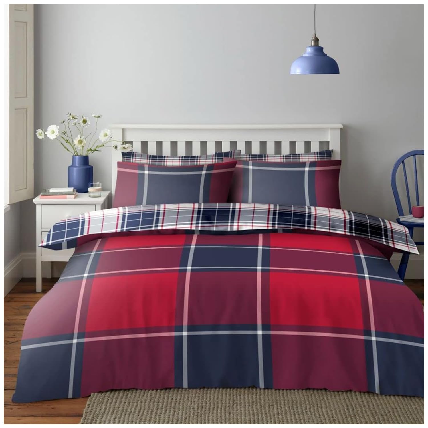GC GAVENO CAVAILIA Luxury Breathable Geometric Quilt Covers Set With Checkered Textured Pillowcases, Easy Care Plaid King Size Bedding Bed Set, Reversible Check Duvet Cover Set, Red โ image 1