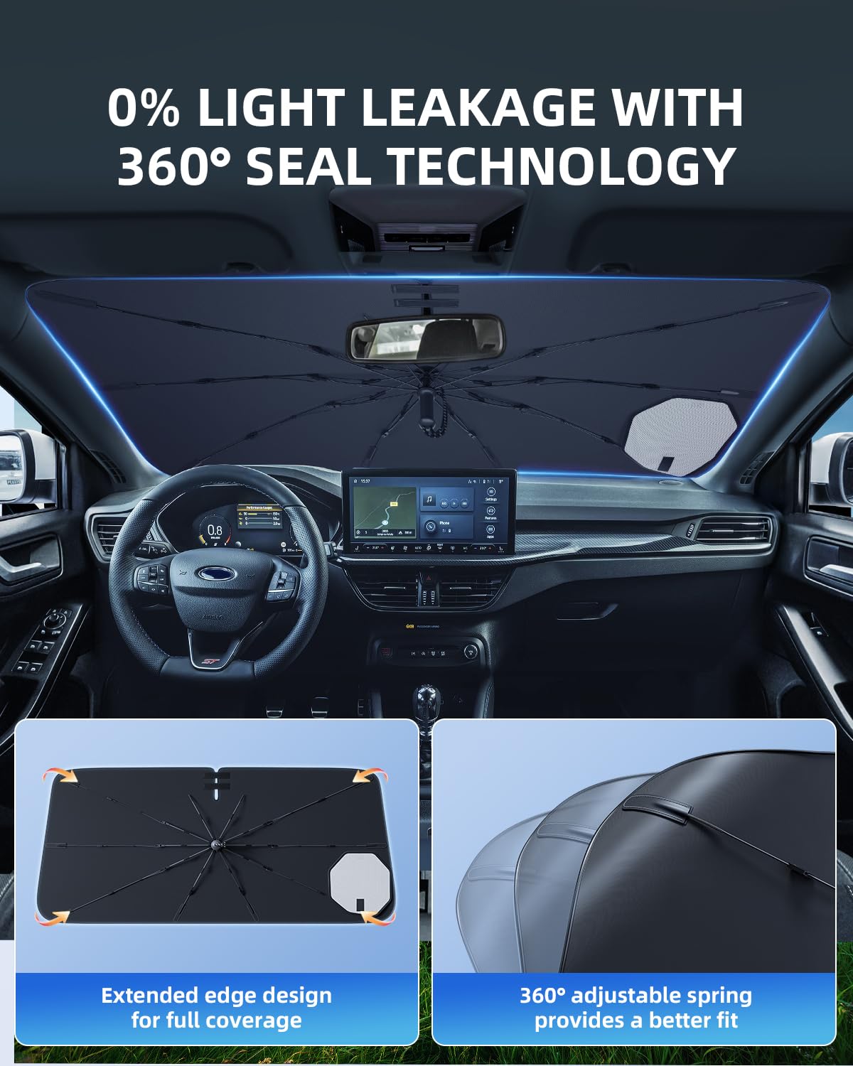 [Amélioré] Pare-Soleil pour Pare-Brise Ford Focus 2019-2025, Parasol de Voiture Pliable Bloque Les Rayons UV & Chaleur, Protection Solaire Facile à Installer & Plier